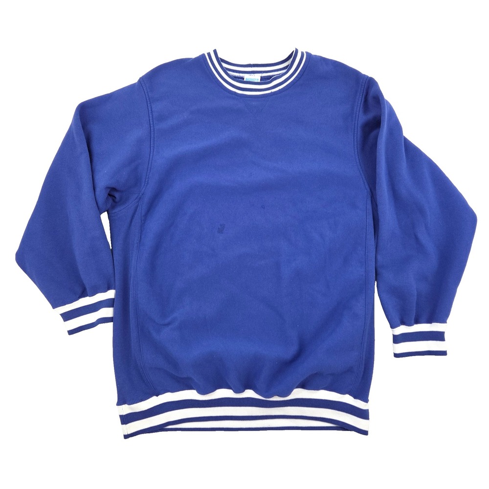 VTG Mervyns Cheetah Blue Sweatshirt Crew Neck Mens Large Striped Cuffs 90s